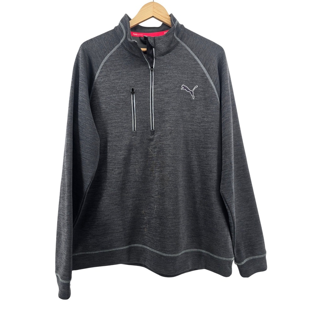 Puma Pullover Mens Large Gray  1/4 Zip Heathered Golf Activewear Sweatshirt